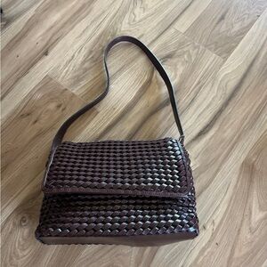 Vintage Y2K NINE WEST BROWN WOVEN WEAVE SHOULDER PURSE